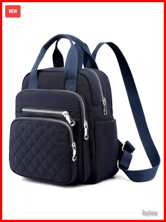 Quilted Square Backpack Waterproof Multi Pockets Lightweight Top Handle Satchel